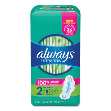 Always® Ultra Thin Pads With Wings, Size 2, Long, Super Absorbent, 32-pack, 3 Packs-carton freeshipping - TVN Wholesale